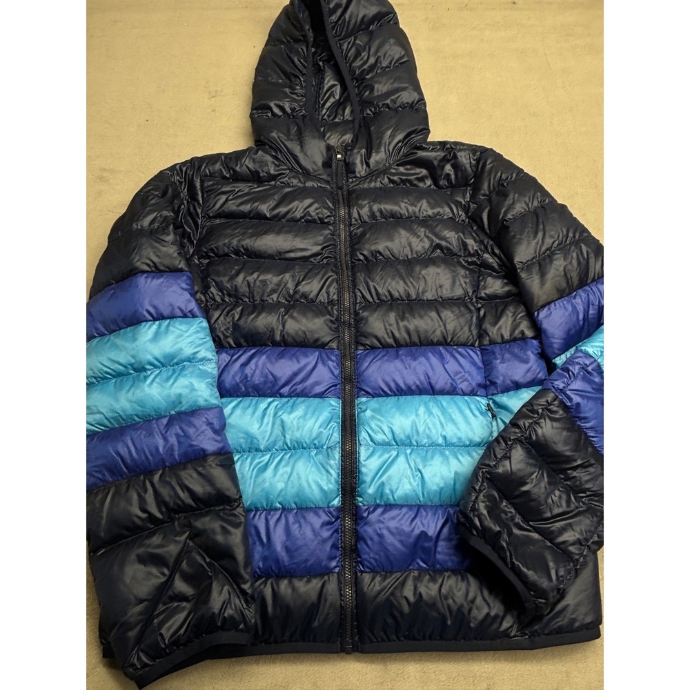 Uniqlo Ultra Light Down Hooded Puffer Jacket Blue Colorblock Mens Large 157335